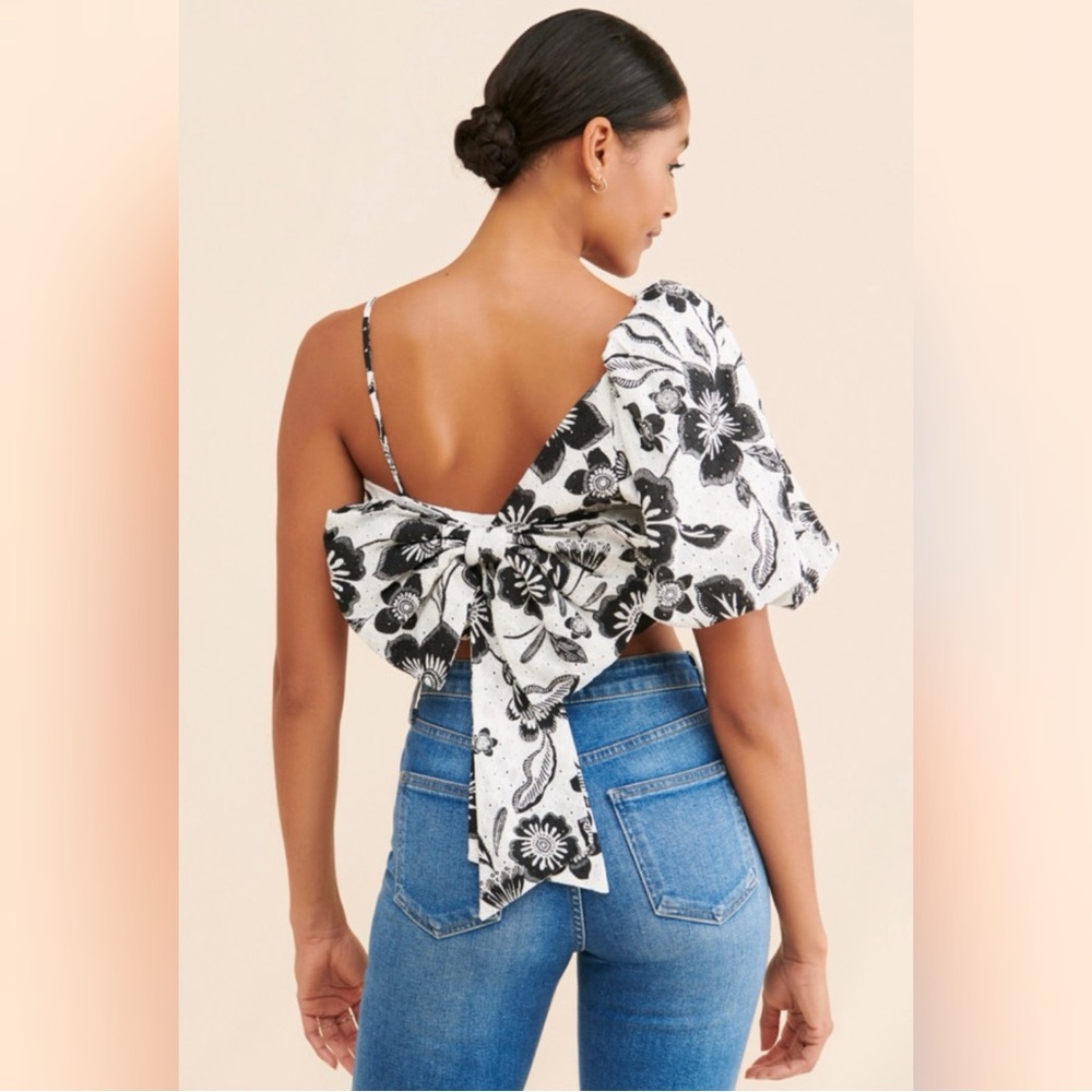 Anthropologie Maeve One-Shoulder Floral Eyelet Top - Picture 2 of 11